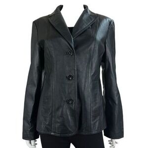 East 5th Jacket Womens M Black Genuine Leather Button Front Classic Blazer